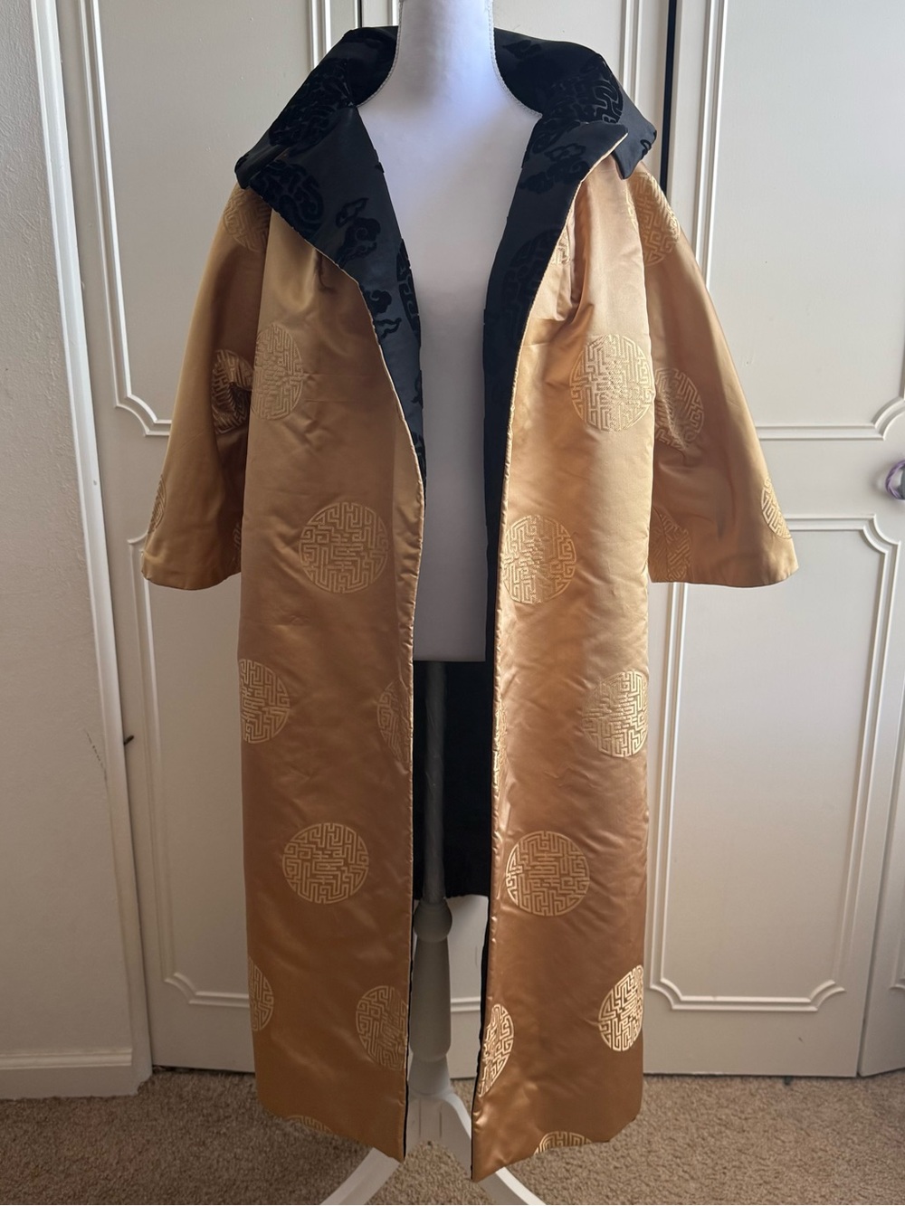 Vintage Satin Chinese Reversible Opera Coat Black Gold